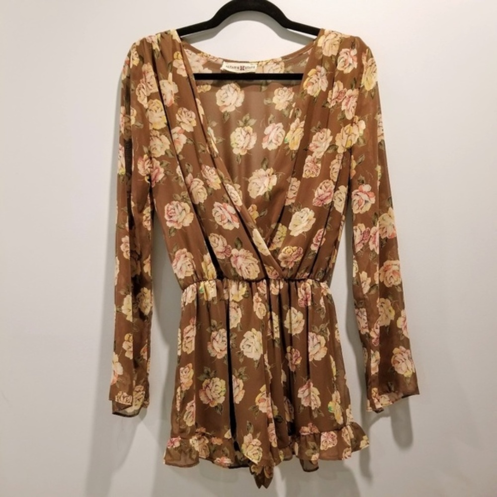 Altar'd State Floral Long Sleeve Sheer Romper